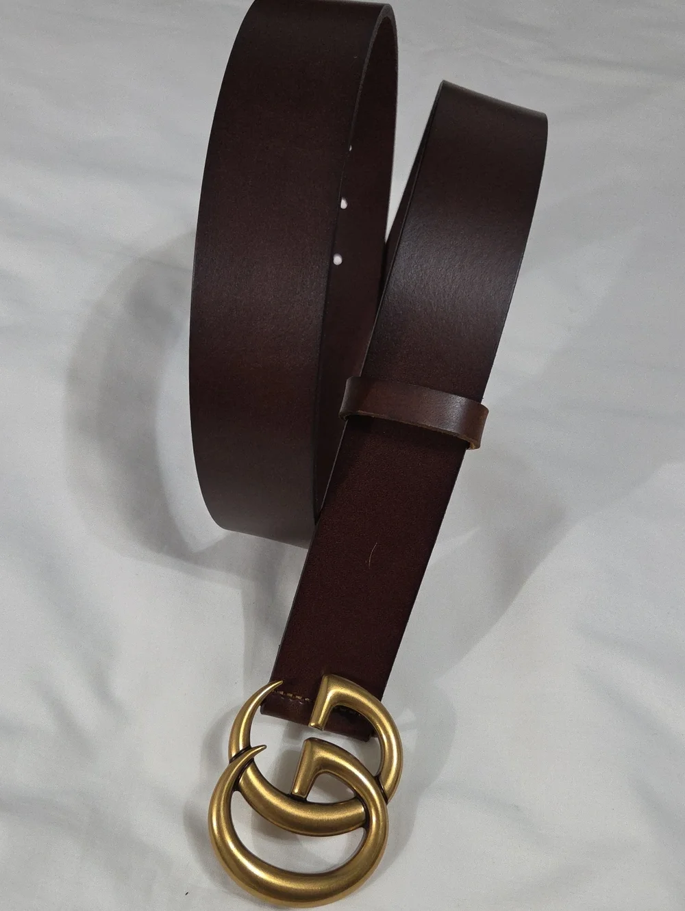 Gucci Brown Leather Belt with Gold Double G Buckle